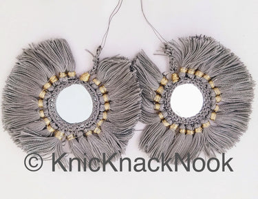 Mirrored Tassels In Grey / Green / Brown / Red / Blue, Crochet Mirror Tassel, Handmade Latkan Boho